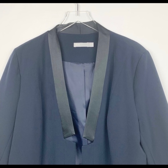 ASOS Longline Navy Blue and Black Trim Tuxedo Open Jacket Size 18 - Picture 3 of 5